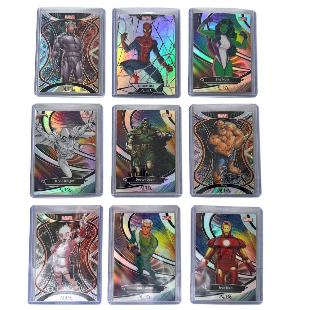 2025 Kakawow Aura Marvel 9 Card Silver Refractor Lot Spider-Man Iron Man